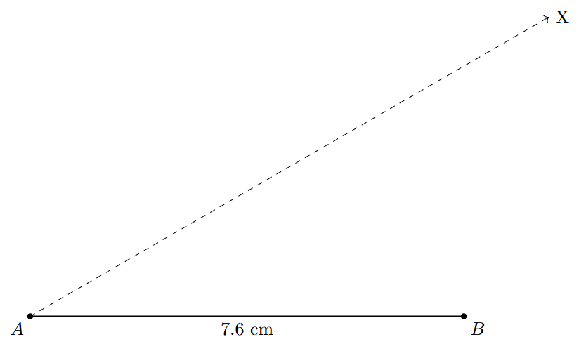 Step 2: A ray AX is drawn from point A, making an acute angle with AB.